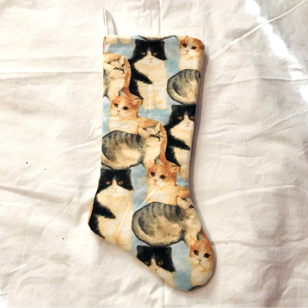 Cat Breeds Flannel Christmas Stocking Handcrafted